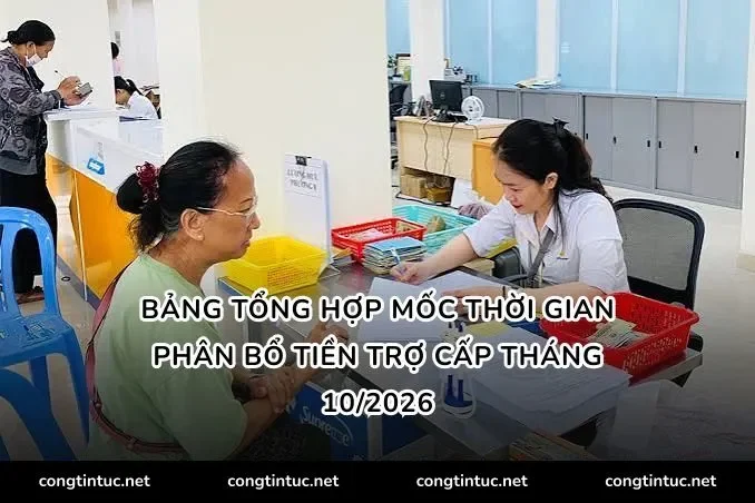 Bảng tổng hợp mốc thời gian phân bổ tiền trợ cấp tháng 10/2026